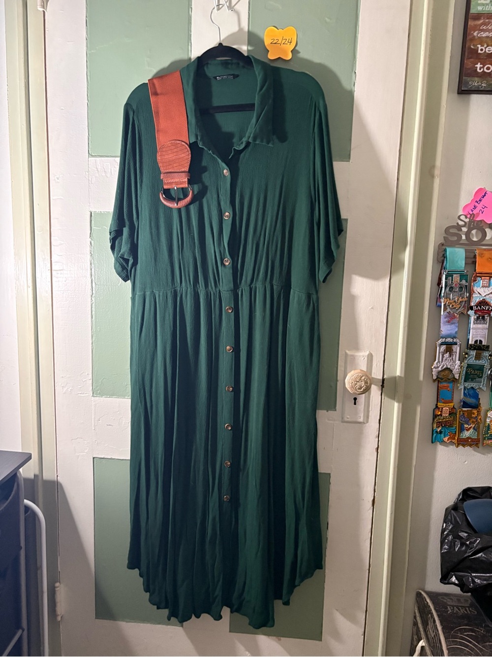 Dark Green Button-Front Midi Dress